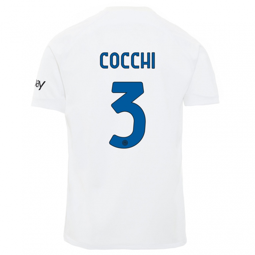 Kobiety Matteo Cocchi #3 Biały Wyjazdowa Koszulka 2023/24 Koszulki Klubowe
