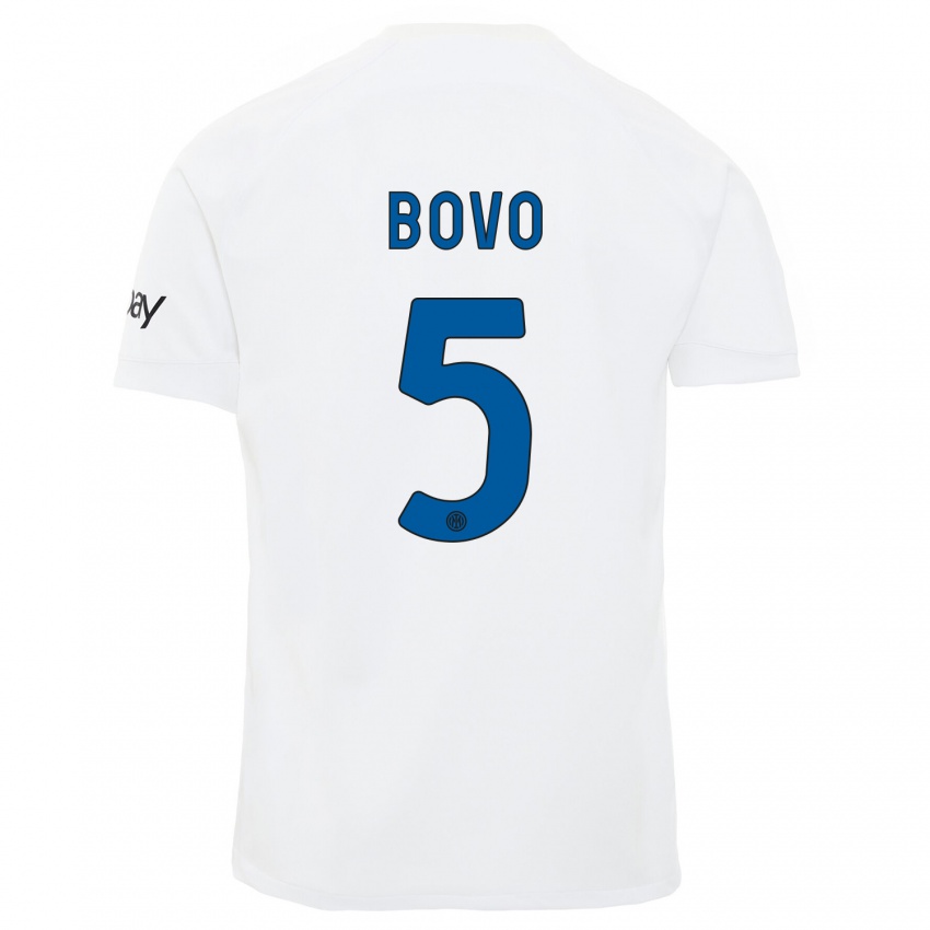 Kobiety Leonardo Bovo #5 Biały Wyjazdowa Koszulka 2023/24 Koszulki Klubowe