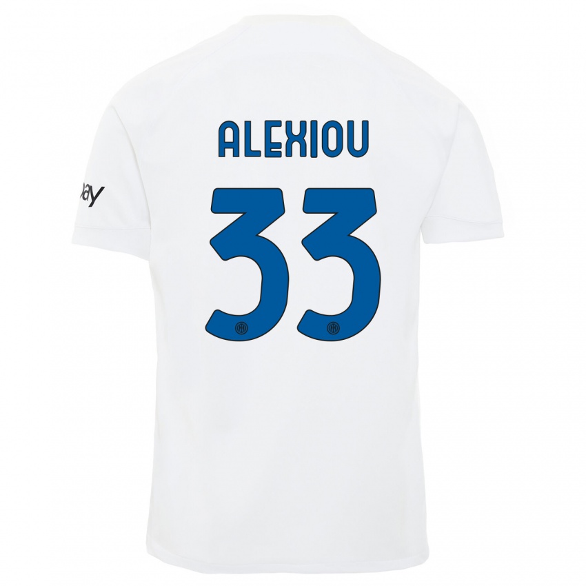 Kobiety Christos Alexiou #33 Biały Wyjazdowa Koszulka 2023/24 Koszulki Klubowe