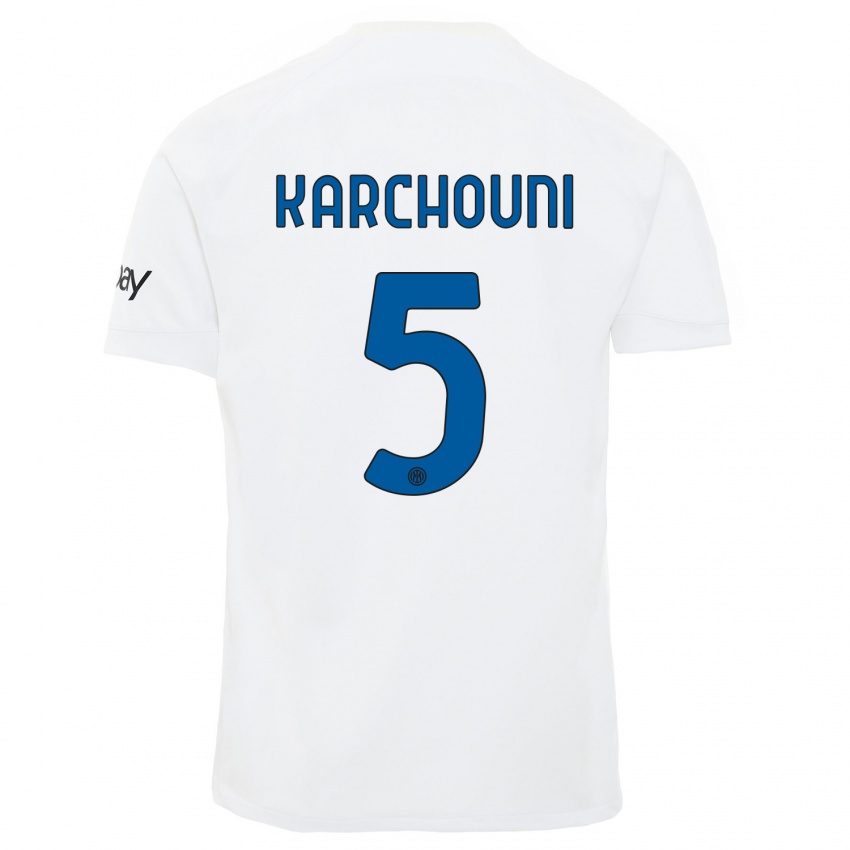 Kobiety Ghoutia Karchouni #5 Biały Wyjazdowa Koszulka 2023/24 Koszulki Klubowe