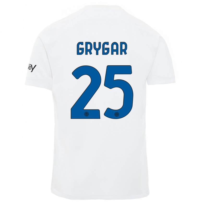 Kobiety Samuel Grygar #25 Biały Wyjazdowa Koszulka 2023/24 Koszulki Klubowe