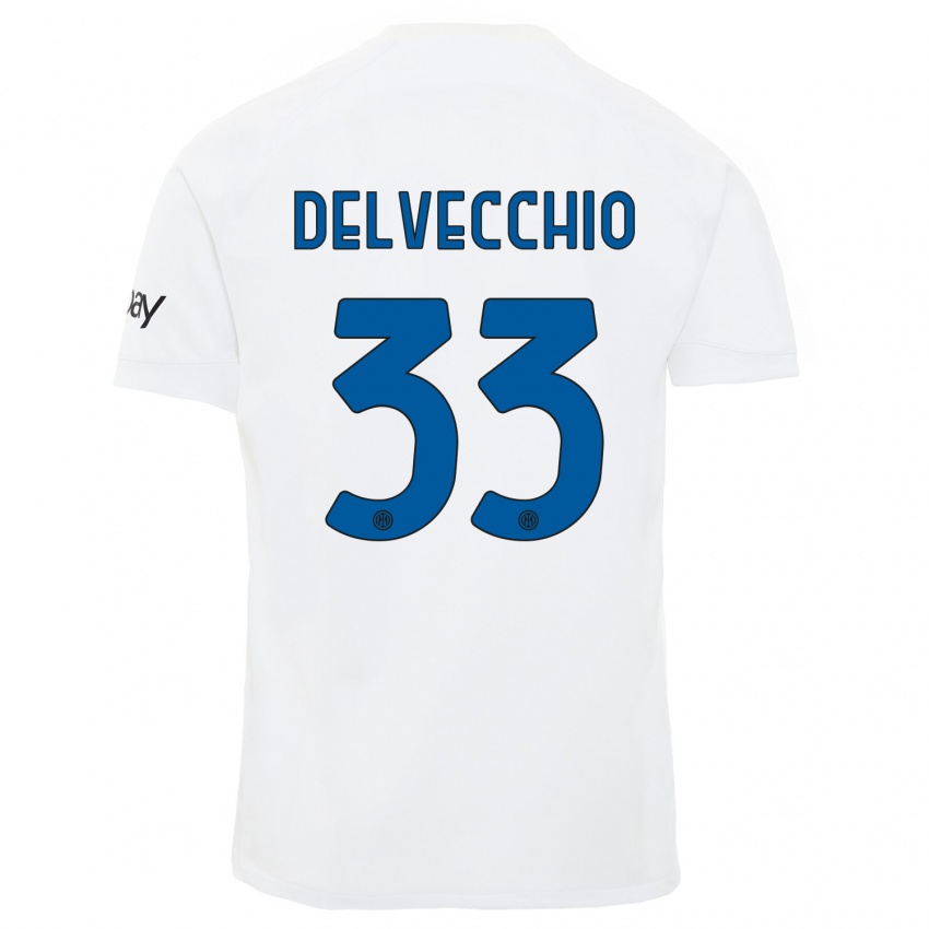 Kobiety Gabriele Delvecchio #33 Biały Wyjazdowa Koszulka 2023/24 Koszulki Klubowe