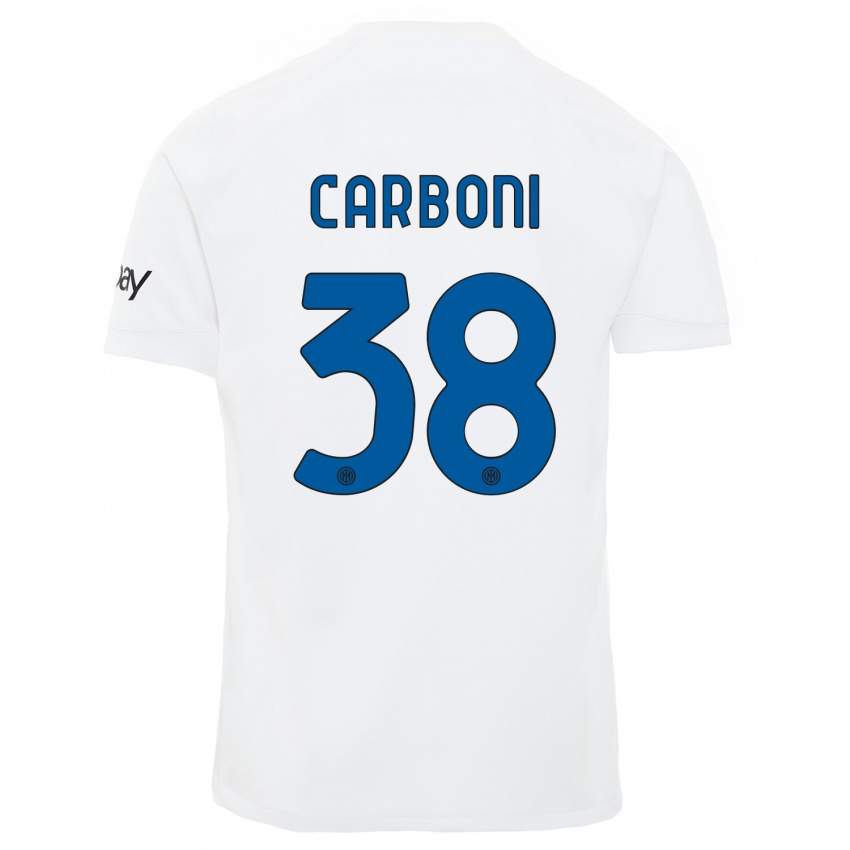 Kobiety Valentin Carboni #38 Biały Wyjazdowa Koszulka 2023/24 Koszulki Klubowe