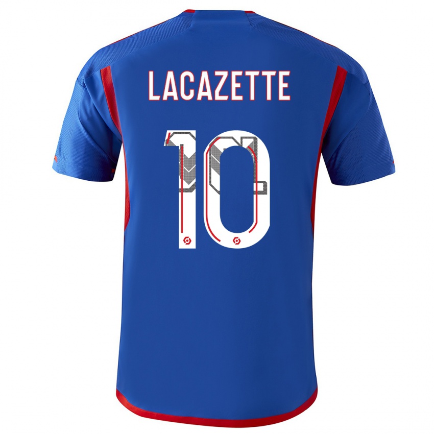 Kobiety Alexandre Lacazette #10 Niebieski Czerwony Wyjazdowa Koszulka 2023/24 Koszulki Klubowe