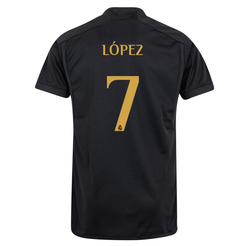 Kobiety Noel López #7 Czarny Trzeci Komplet Koszulka 2023/24 Koszulki Klubowe