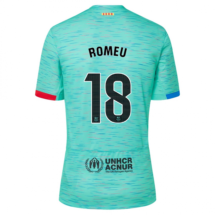 Kobiety Oriol Romeu #18 Lekka Aqua Trzeci Komplet Koszulka 2023/24 Koszulki Klubowe