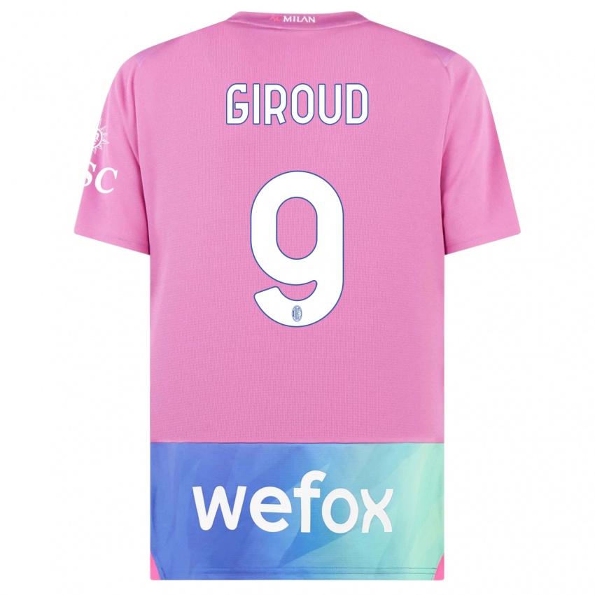 Kobiety Olivier Giroud #9 Różowy Fiolet Trzeci Komplet Koszulka 2023/24 Koszulki Klubowe